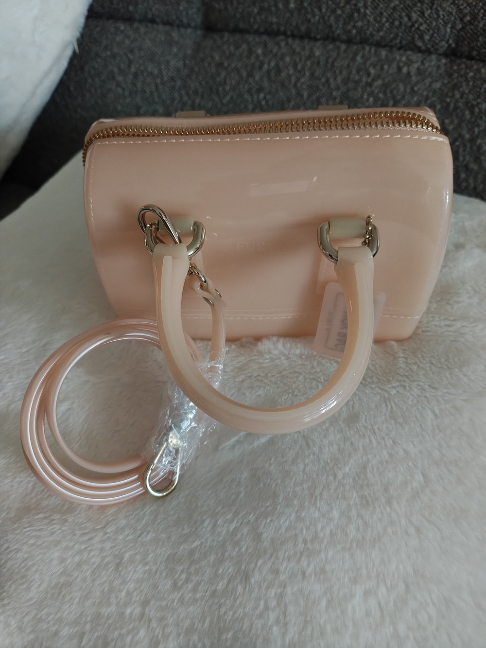Furla Mini Patent Satchel in Soft Peach